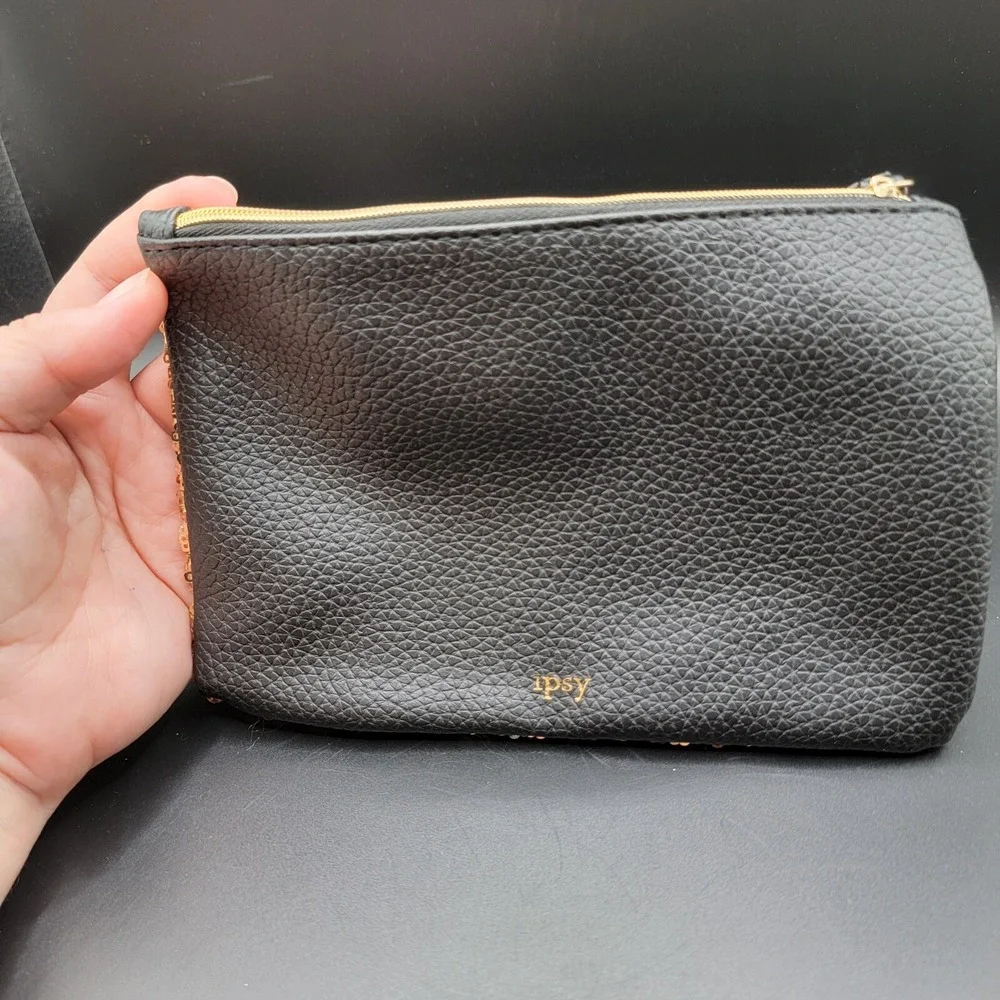 Ipsy Makeup Bag. Gold Sequin Front, Plain Black Back, Bag Only